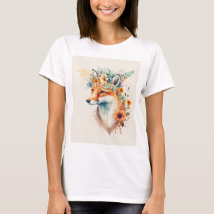 Camiseta Coroa de Flor de Raposa Aquarela