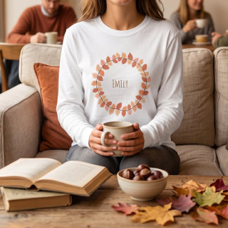 Camiseta Coroa de Folhas de Outono Quente Nome Design