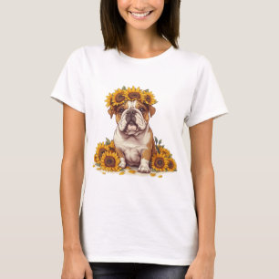 Camiseta Coroa de Girassol do Bulldog Inglês