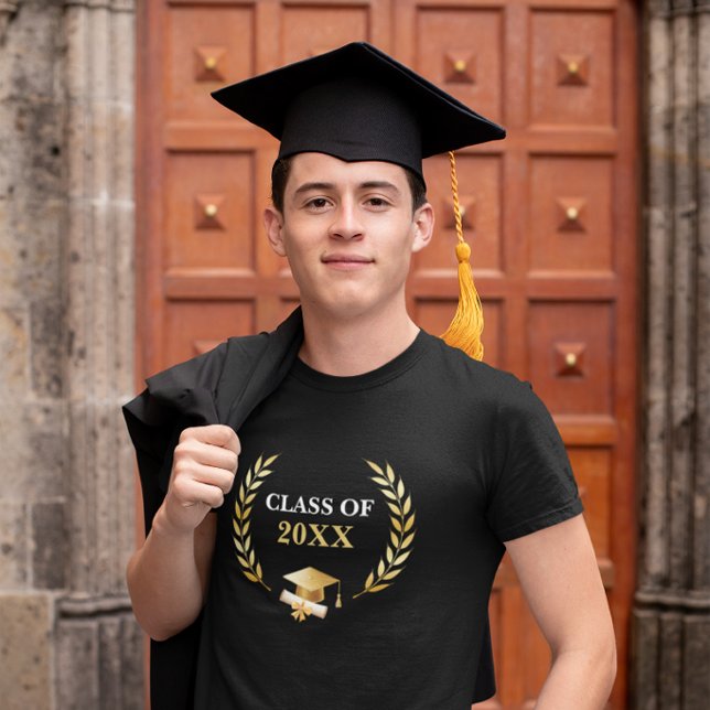 Camiseta Coroa de Louros Dourados da Turma de Formatura com (Criador carregado)