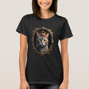 Camiseta Coroa de Moldura Dourada de Amante de Gato Medieva