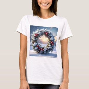 Camiseta Coroa de Natal com Bagas Vermelhas