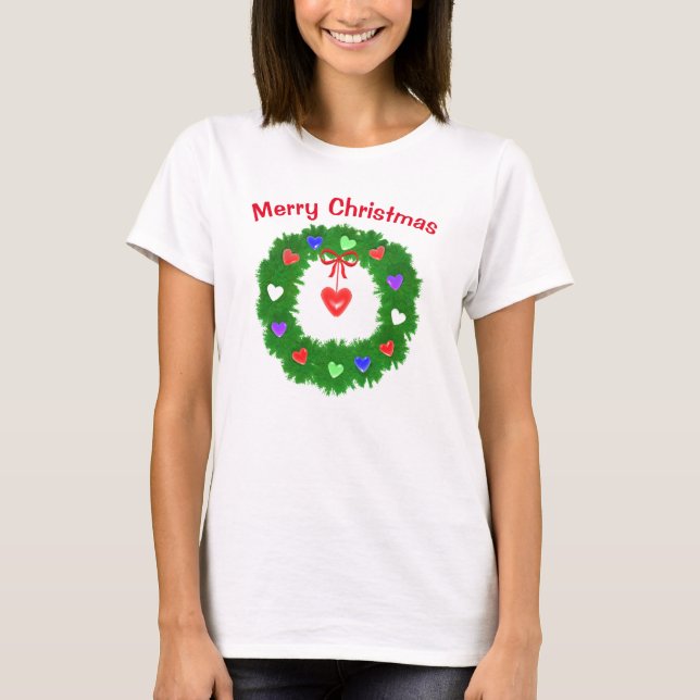 Camiseta Coroa de Natal de Corações (Frente)