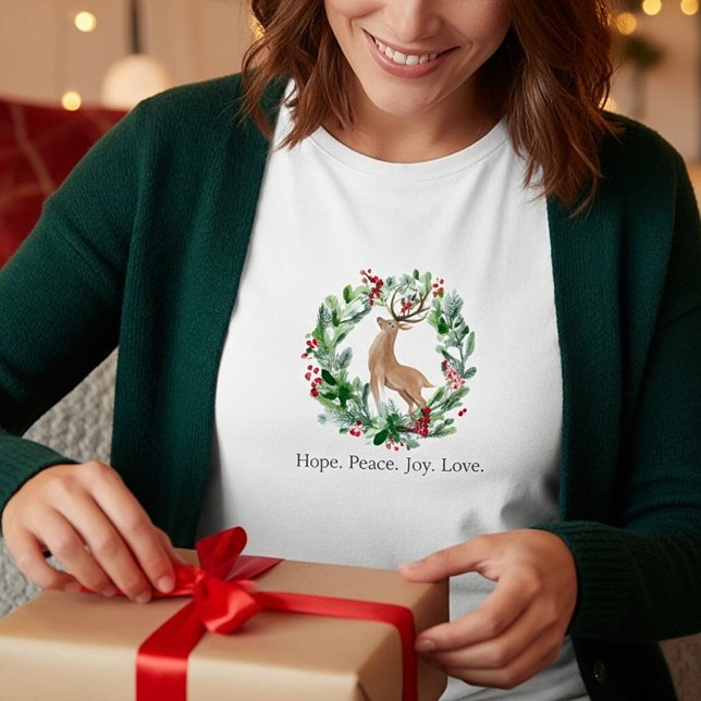Camiseta Coroa de Natal em aquarela com cervo personalizada (Criador carregado)
