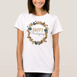 Camiseta Coroa de outono de Ação de Graças feliz