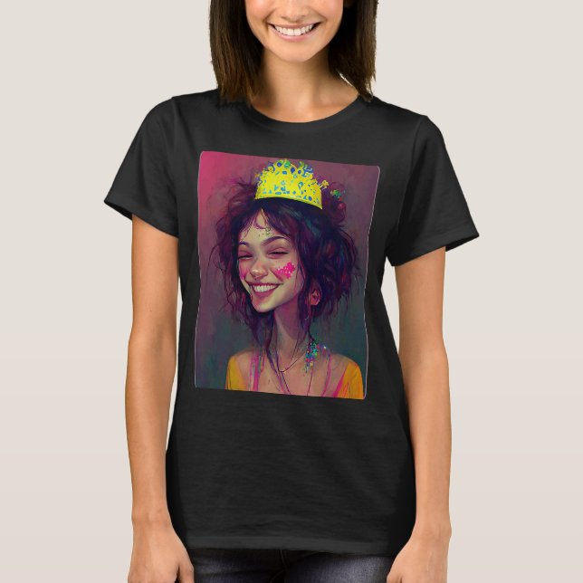 Camiseta Coroa de Princesa de Festa Celebração Diversão Fes (Frente)
