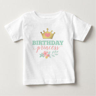 Camiseta Coroa Dourada de Princesa de Aniversário & Floral 