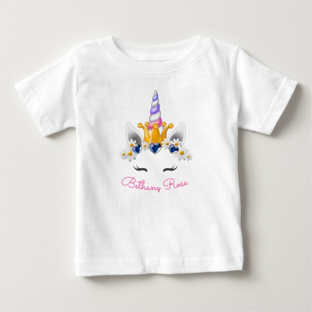 Camiseta Coroa e Cetro de Flores de Unicórnio Princesinha (Frente)