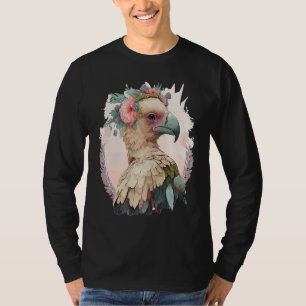 Camiseta Coroa Floral de Flor de Pássaro Abutre Fofo Aves S