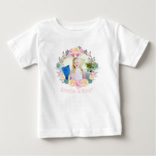 Camiseta Coroa floral de unicórnio Aniversário Personalizad