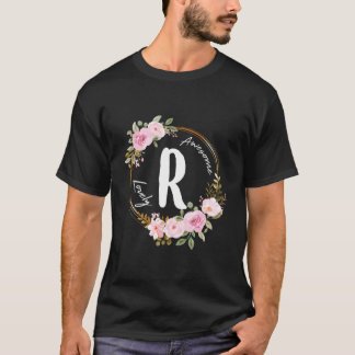 Camiseta Coroa Floral Letra R Inicial Dia Das Mães