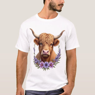 Camiseta Coroa Floral Vintage Vaca das Terras Altas Fofa Rú