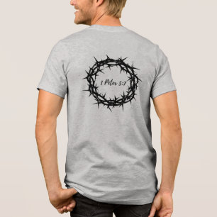 Camiseta Coroa Preta Espessa com Bíblia Verso 1 Peter 5:7