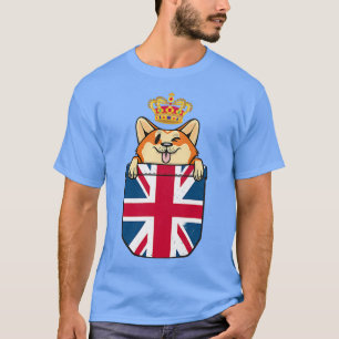 Camiseta Coroa Rainha Corgi Na Bandeira Do Reino Unido Jubi