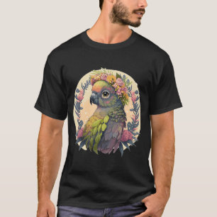 Camiseta Coroa verde-branca Conure Pássaro Flor P