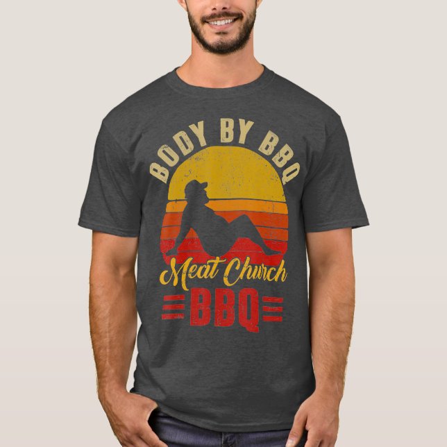 Camiseta Corpo Engraçado Pela Igreja Da Carne De CHURRASCO (Frente)