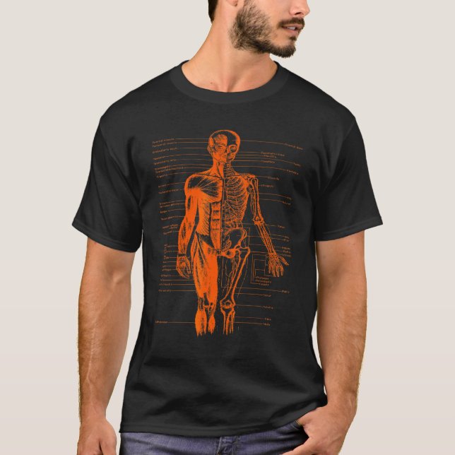 Camiseta Corpo Humano Anatomia Muscular Médico Laranja (Frente)