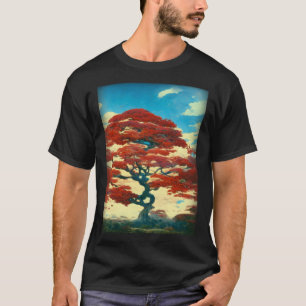 Camiseta Corpo Vermelho de Fairytala Japonês Tree Vivid Ton