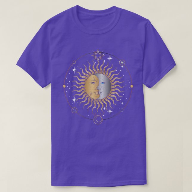 Camiseta Corpos Celestiais Lua Sol Bohoo Astrologia (Frente do Design)