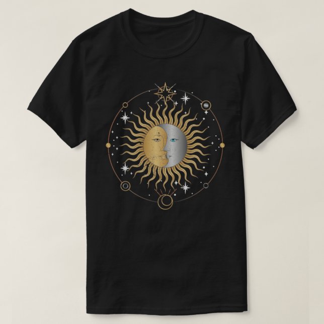 Camiseta Corpos Celestiais Lua Sol Bohoo Astrologia (Frente do Design)