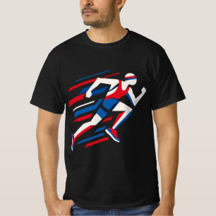 Camiseta Corredores Abstratos Vermelho Branco Azul Corrida