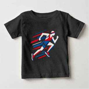 Camiseta Corredores Abstratos Vermelho Branco Azul Geométri