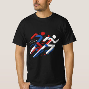 Camiseta Corredores Geométricos Vermelho Branco Azul Corrid