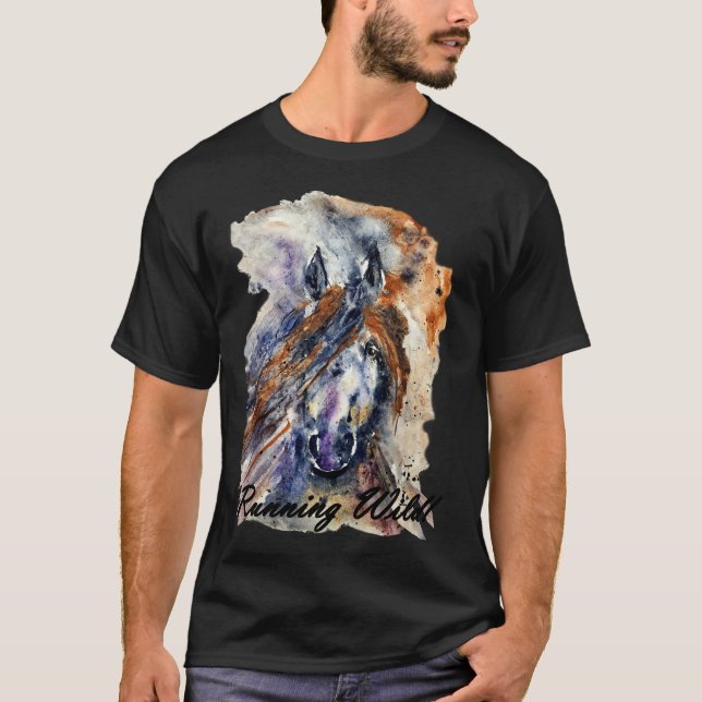 Camiseta Correndo Cavalo Selvagem, Impressão de Pintura por (Frente)