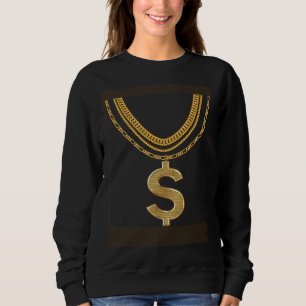 Camiseta Corrente de Dólar de Ouro Gangsta Hiphop Rap