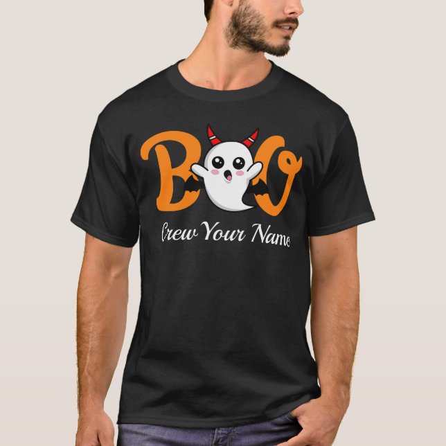 Camiseta Correspondência da Família Boo Crew Orange Hallowe (Frente)