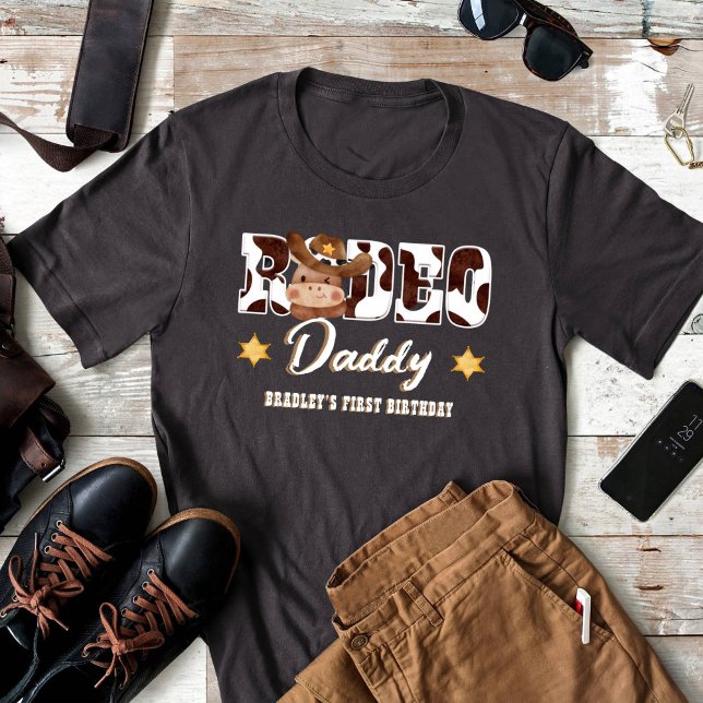 Camiseta Correspondência de aniversário do Pai Cowboy (Rodeo daddy cowboy first birthday family photoshoot matching shirt black)