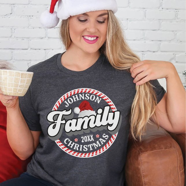 Camiseta Correspondência de Canas de Amarro com Nome Person (Heather dark gray, red, white, black personalized name matching family Christmas & year group shirts)