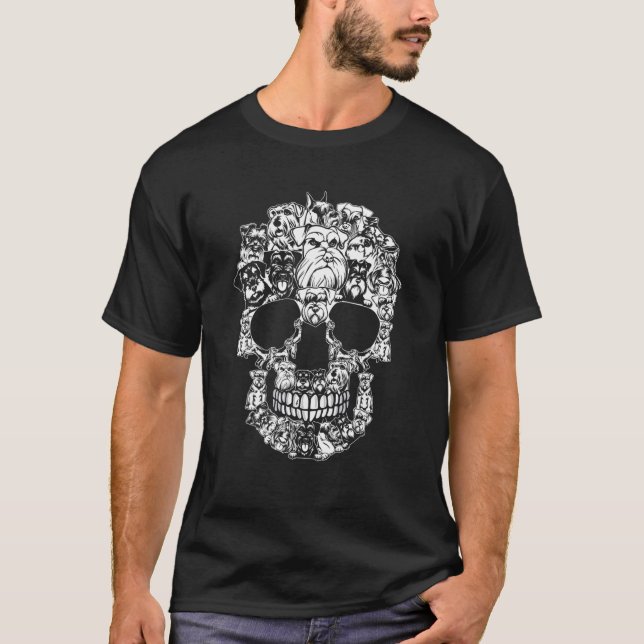 Camiseta Correspondente à família Schnauzer Cachorro Caveir (Frente)