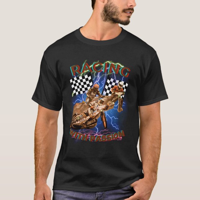 Camiseta Corrida com Passion Speedway - Motocicleta Flat Tr (Frente)
