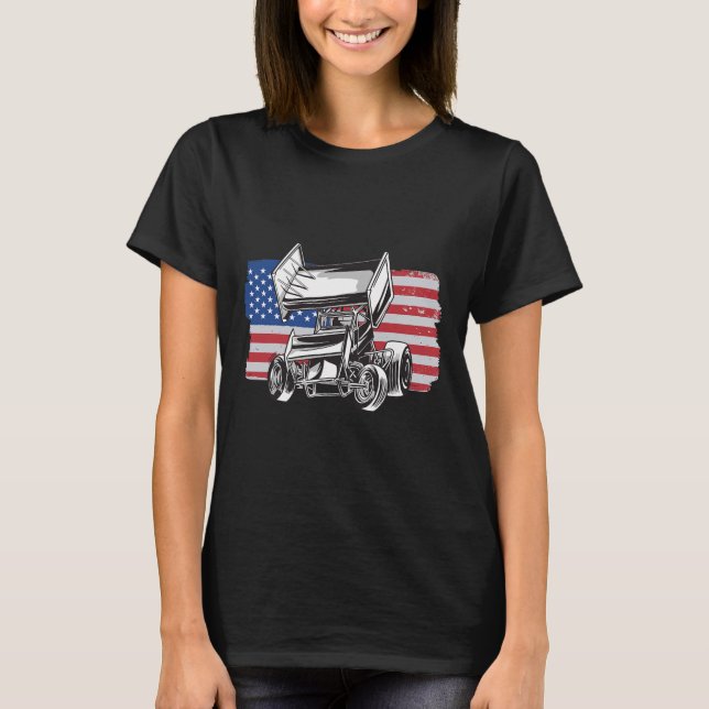 Camiseta Corrida de Sprint Car EUA Bandeira  (Frente)