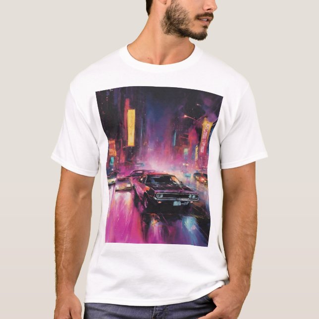 Camiseta Corrida noturna em Vibrant City (Frente)