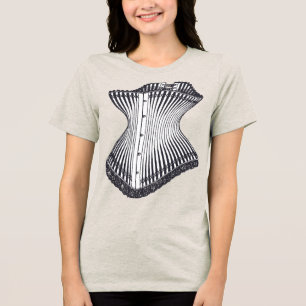 Camiseta Corset de Ampulheta Estilo Vintage Preto e Branco
