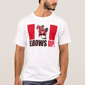 Camiseta Corta A Bandeira Do Beaver Jogando Hockey Com Cota