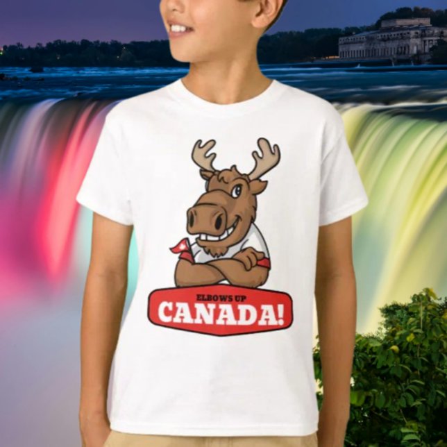 Camiseta Corta o Canadá! Funny Moose Holding Flag Kids (Criador carregado)
