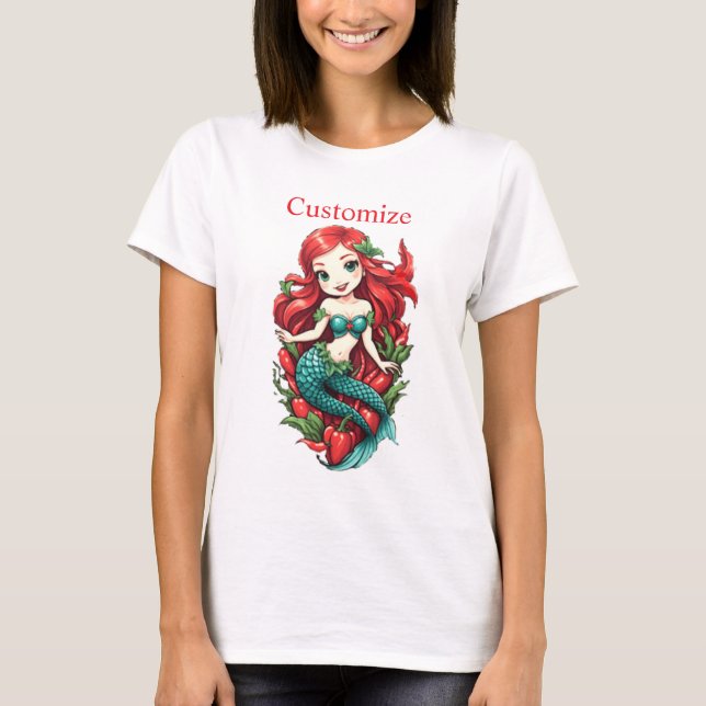 Camiseta Corta, Vermelha, com duas caudas, Sereia Thunder_C (Frente)