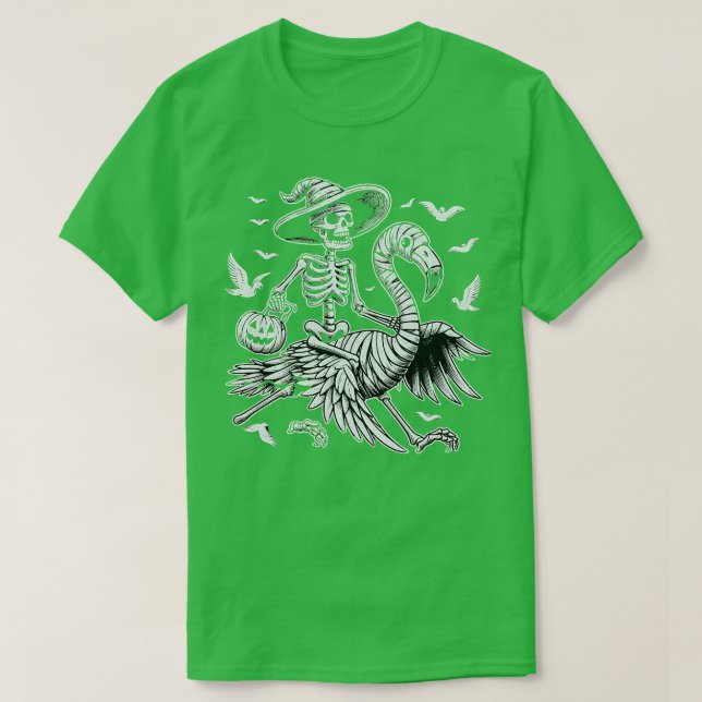 Camiseta Cortar o Dia das Bruxas Flamingo Skeleton Spooko (Frente do Design)