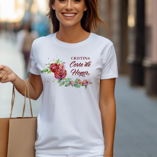 Camiseta Corte de Honra Quinceanera Rosa Vermelha Floral El