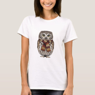 Camiseta Coruja Adorável com Cachecol de Tricô