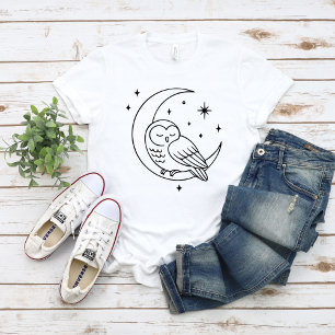 Camiseta Coruja Adormecida na Linha da Lua Crescente Arte