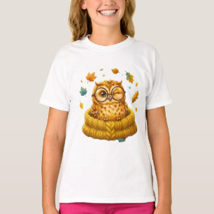 Camiseta Coruja Amarela de Outono Fofo e Aconchegante Suéte