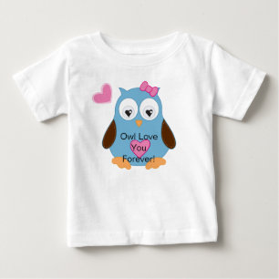 Camiseta Coruja azul bonito com corações cor-de-rosa