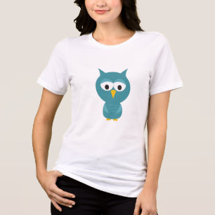 Camiseta Coruja azul e amarela bonito dos desenhos animados
