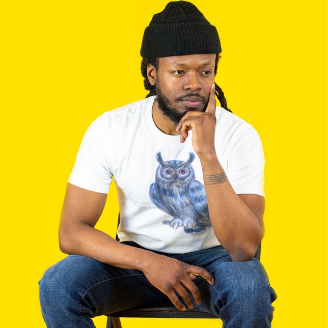 Camiseta Coruja Azul Negrito de Pintura de Cor da Varra (Criador carregado)