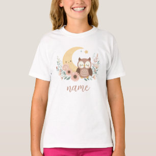 Camiseta Coruja-bebê bonita com lua