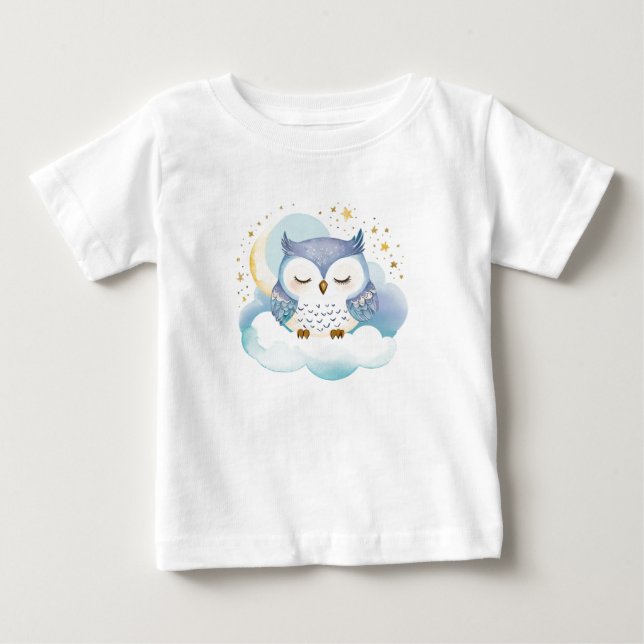 Camiseta Coruja-Bebê Bonita na Lua - (Frente)